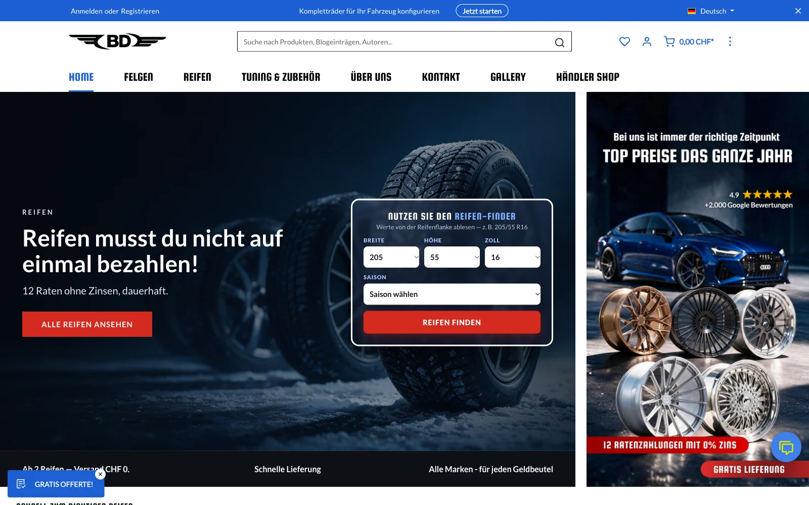 Felgen Schweiz website homepage — SEO project